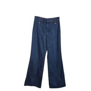 Vintage Maverick 1970s Dark Wash High-Rise Bell Bottom Denim Jeans Size 30